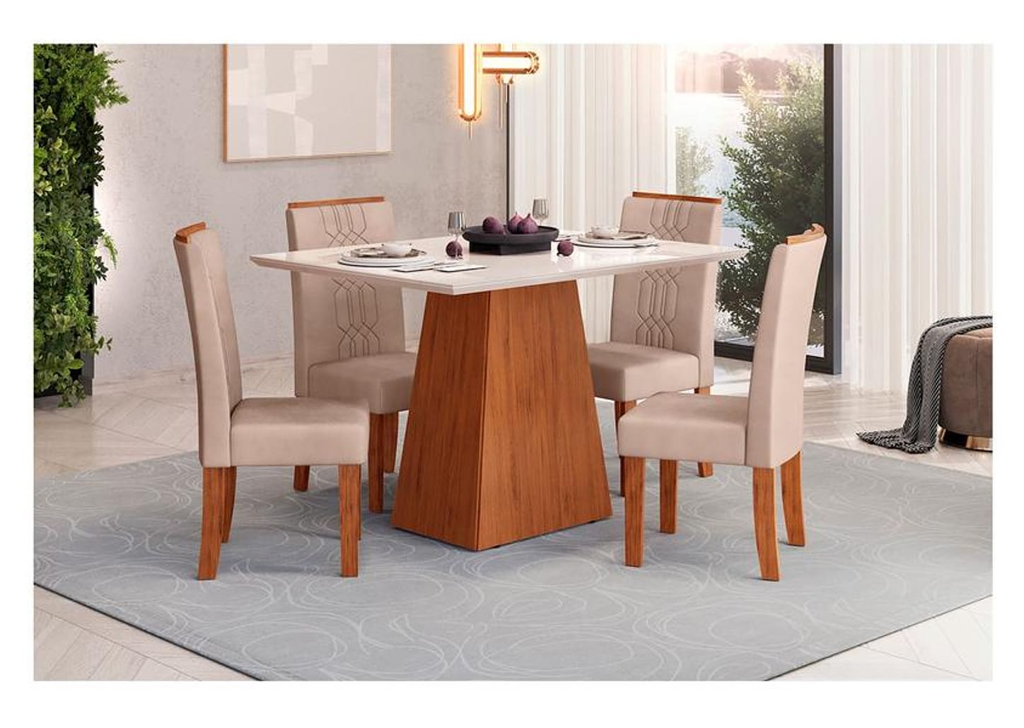 Mesa de Jantar 4 Cadeiras Retangular Freijo e Off - DJ Móveis Dulce