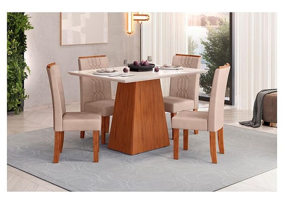 Mesa de Jantar 4 Cadeiras Retangular Freijo e Off - DJ Móveis Dulce