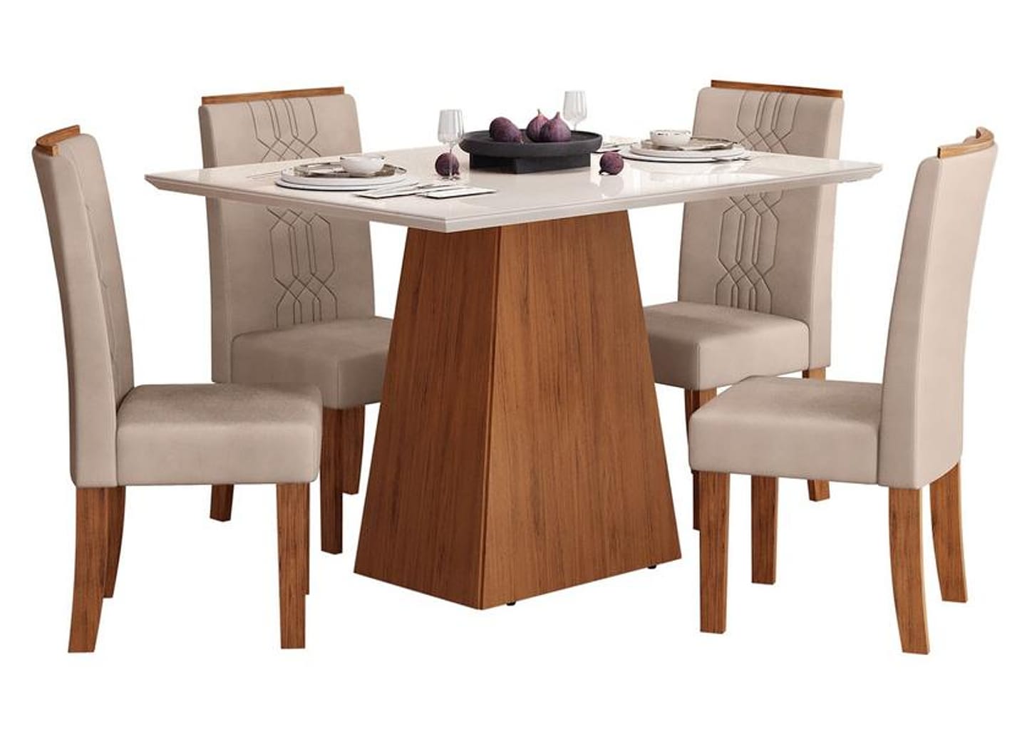 Mesa de Jantar 4 Cadeiras Retangular Freijo e Off - DJ Móveis Dulce