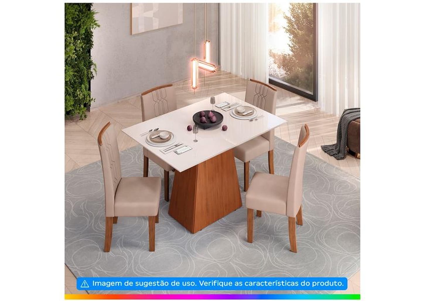 Mesa de Jantar 4 Cadeiras Retangular Freijo e Off - DJ Móveis Dulce