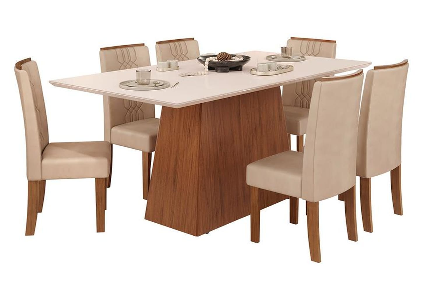 Mesa de Jantar 6 Cadeiras Retangular Freijo e Off - DJ Móveis Dulce