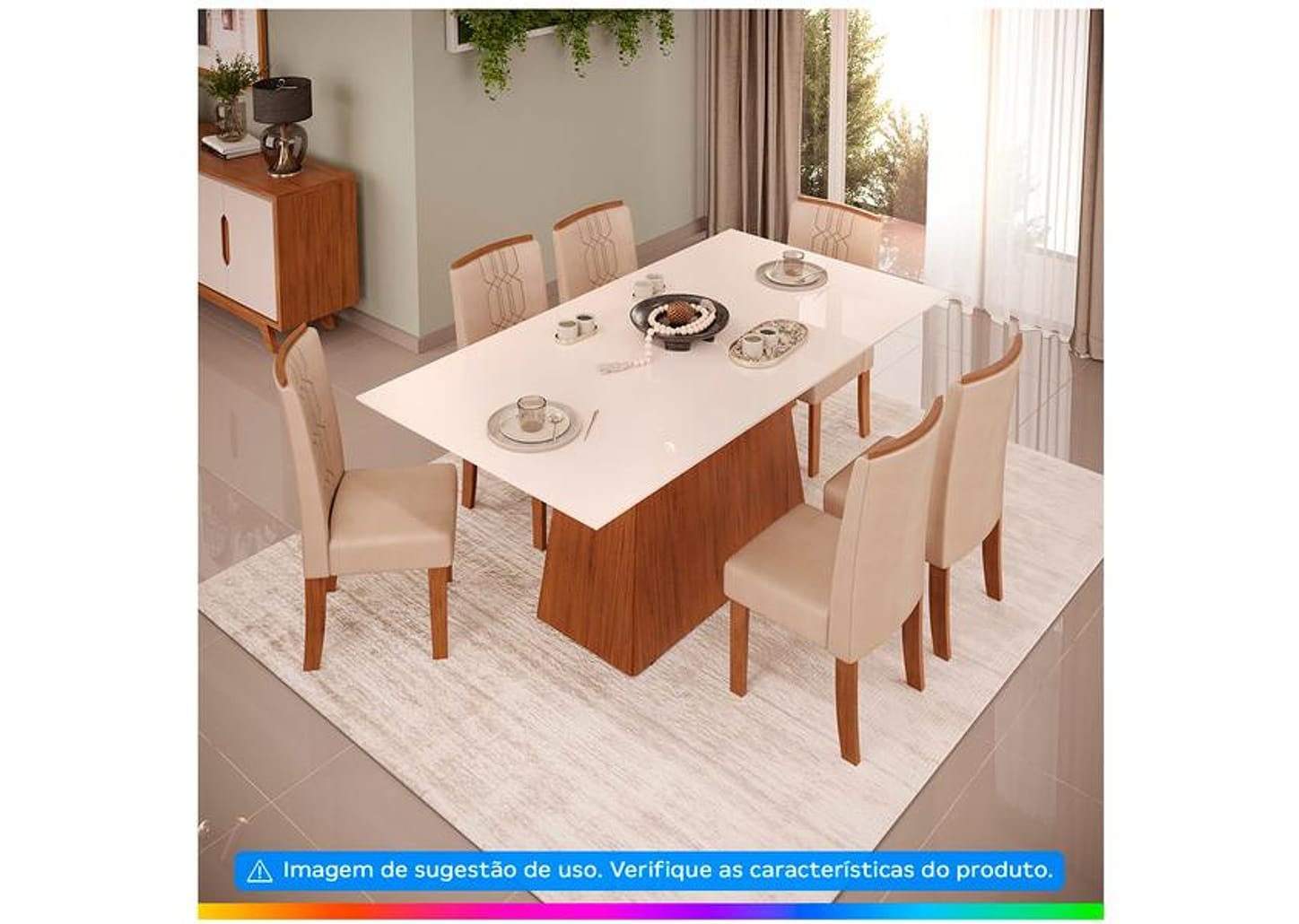 Mesa de Jantar 6 Cadeiras Retangular Freijo e Off - DJ Móveis Dulce