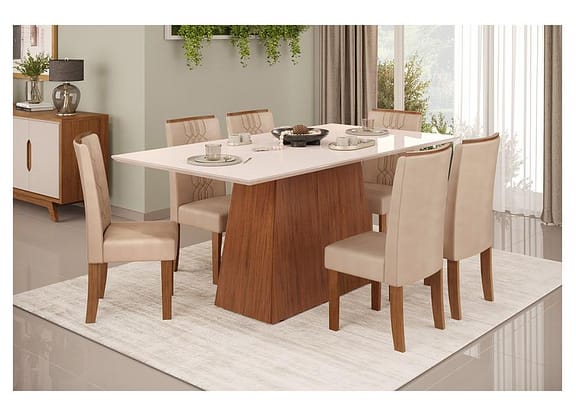 Mesa de Jantar 6 Cadeiras Retangular Freijo e Off - DJ Móveis Dulce