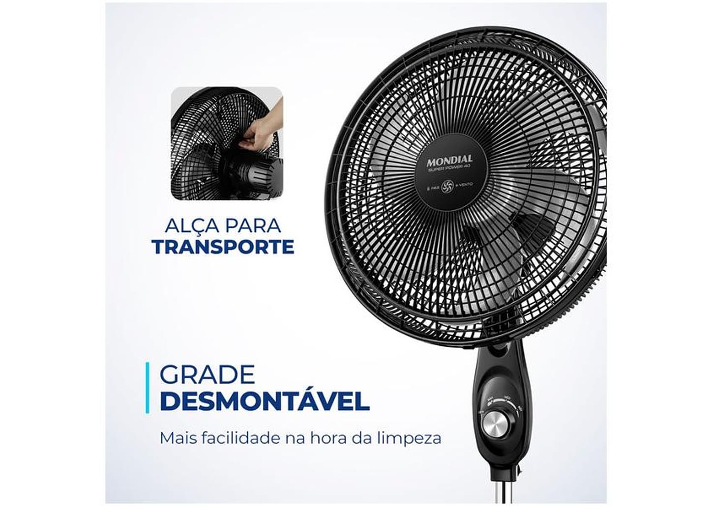 Ventilador de Coluna Mondial Super Power - VSP-40C-NB 40cm 6 Pás 3 Velocidades Preto e Prata