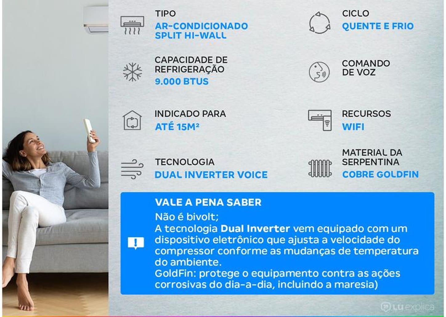 Ar-condicionado Split Hi-Wall LG Dual Inverter 9.000 BTUs Quente e Frio Voice +AI