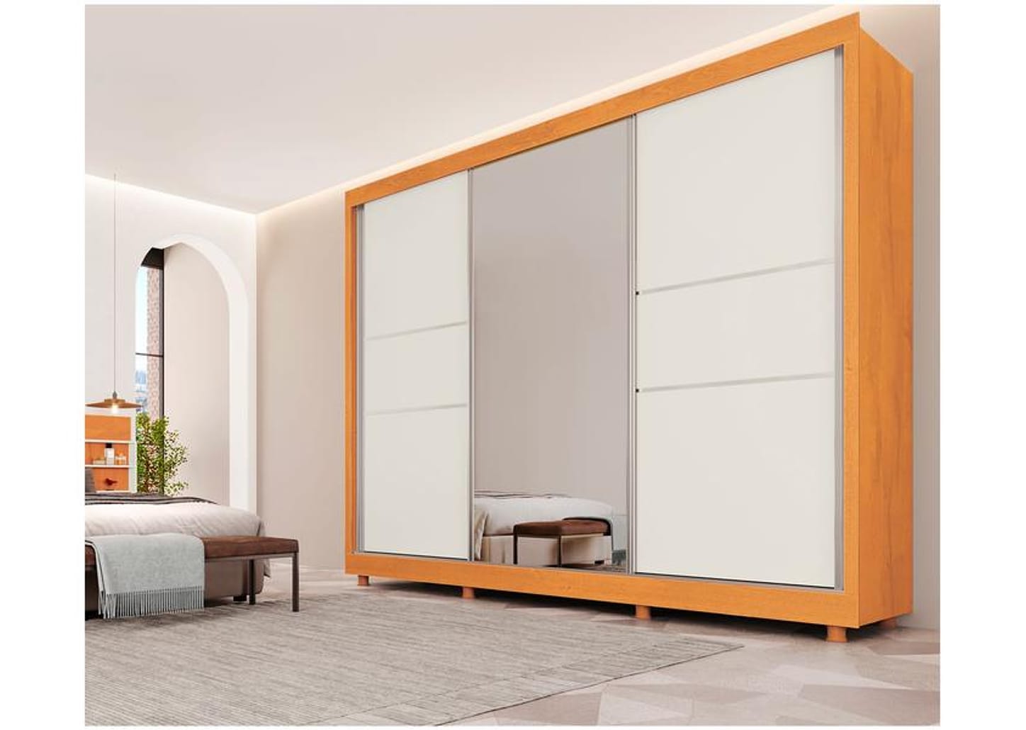 Guarda-roupa Casal com Espelho 3 Portas de Correr - Móveis Europa Maranello
