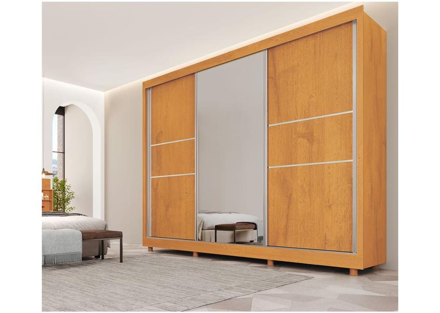 Guarda-roupa Casal com Espelho 3 Portas de Correr - Móveis Europa Maranello