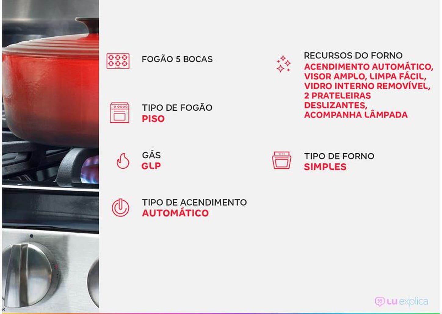 Fogão 5 Bocas Atlas Branco Acendimento - Automático Agile Up