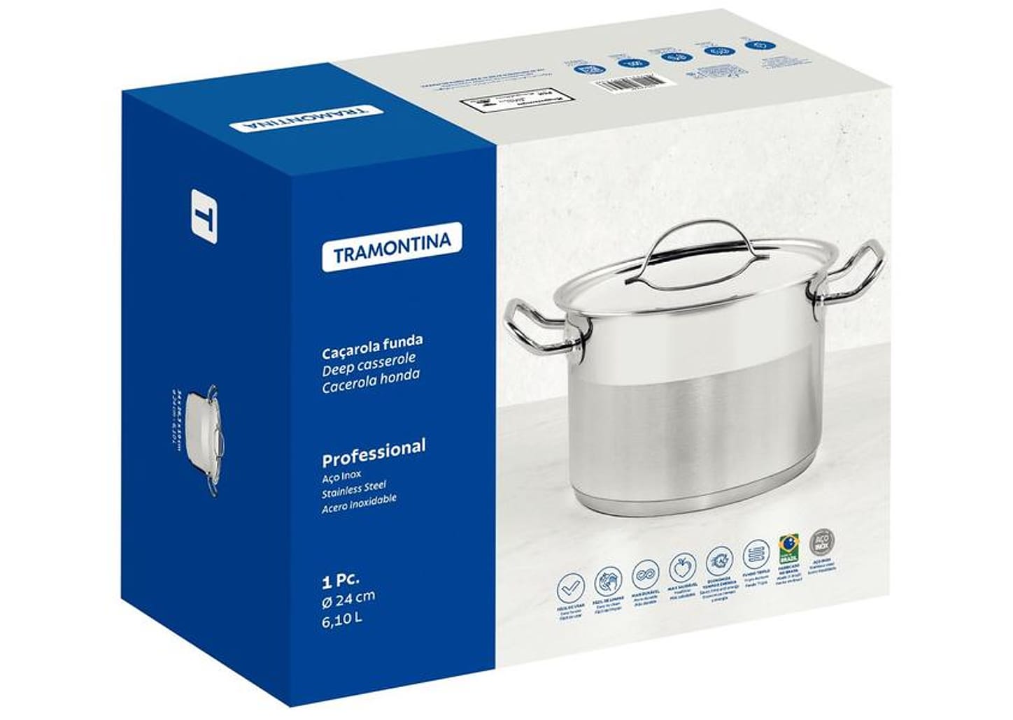 Caçarola Tramontina Inox Fundo Triplo 24cm 6,1L Professional