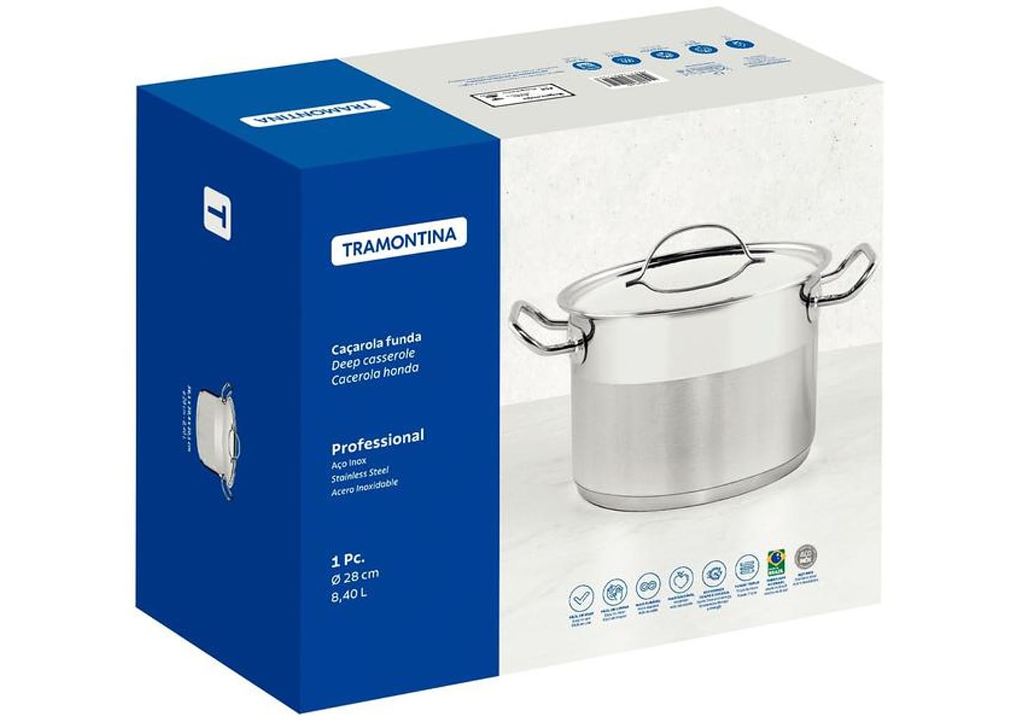 Caçarola Tramontina Inox Fundo Triplo 28cm 8,4L Professional