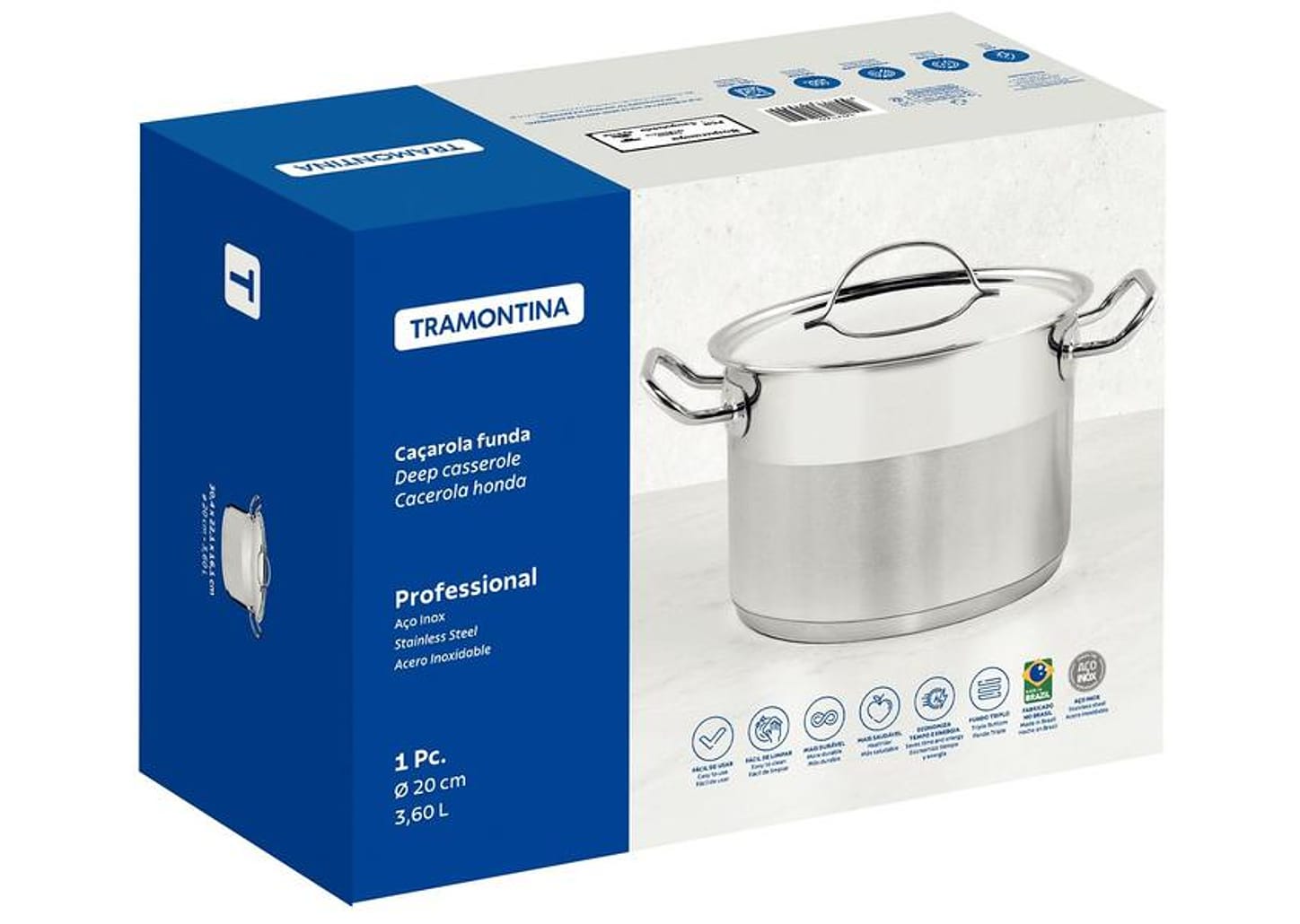 Caçarola Tramontina Inox Fundo Triplo 20cm 3,6L Professional