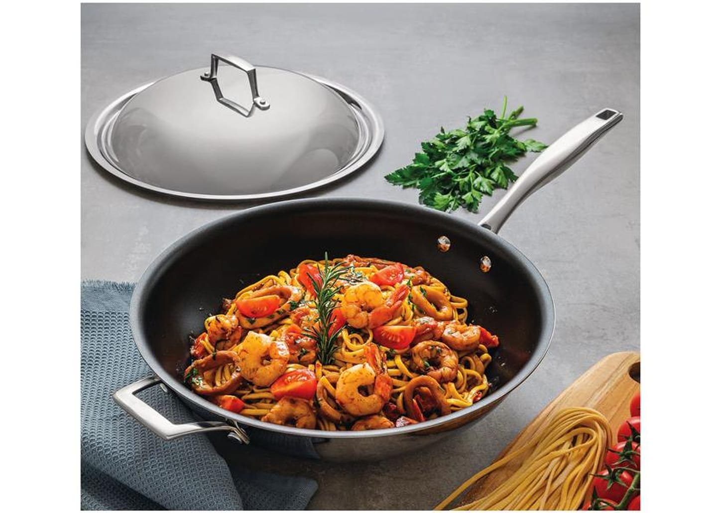 Panela Wok Antiaderente Tramontina Inox Grano 32cm