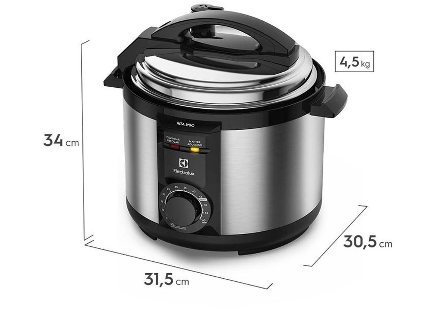 Panela de Pressão Elétrica Electrolux PCE20 900W 5L Timer Controle de Temperatura