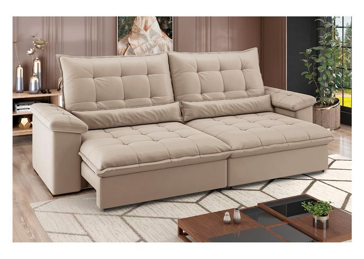 Sofá 4 Lugares Retrátil Reclinável Suede Veludo Módena Flexforma Estofados