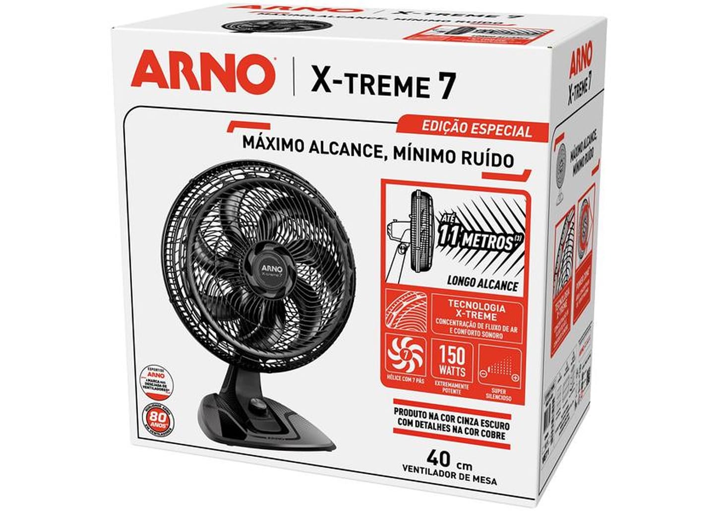 Ventilador de Mesa Arno X-Treme 7 40cm 7 Pás 3 Velocidades Cinza e Cobre