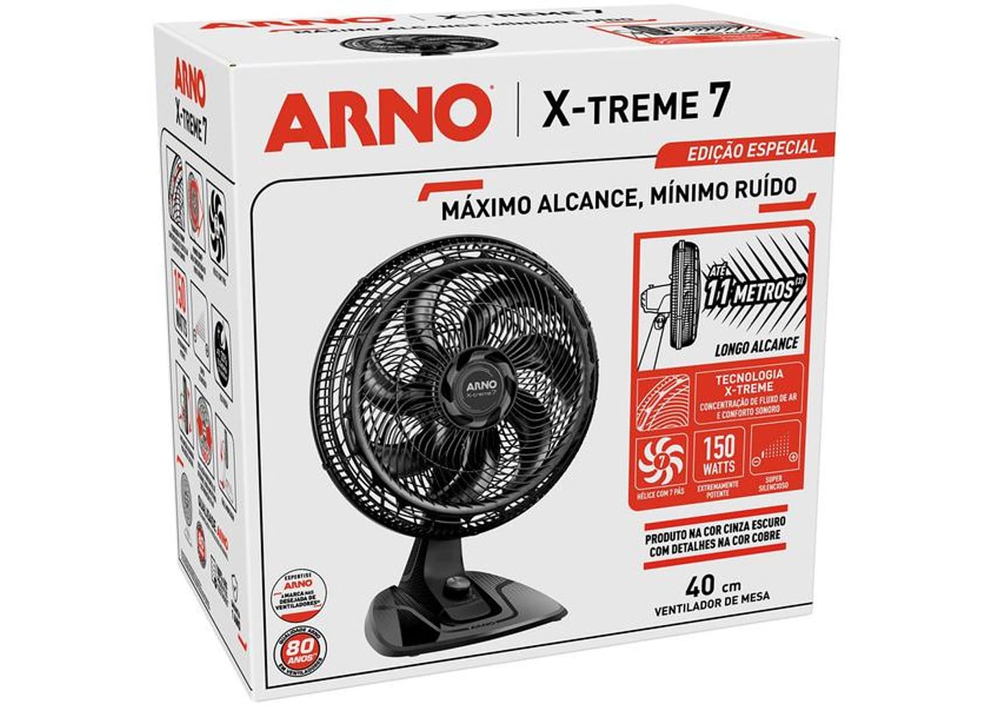 Ventilador de Mesa Arno X-Treme 7 40cm 7 Pás 3 Velocidades Cinza e Cobre