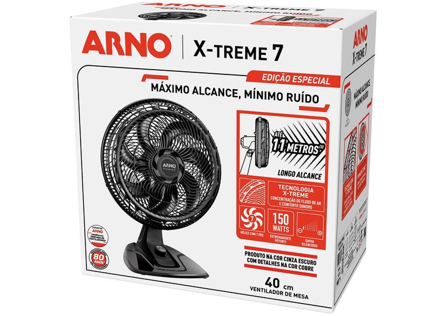 Ventilador de Mesa Arno X-Treme 7 40cm 7 Pás 3 Velocidades Cinza e Cobre