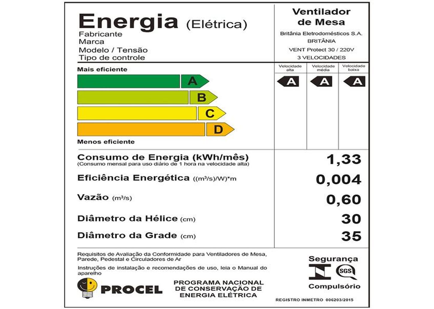 Ventilador de Mesa Britânia Protect 30 SIX 30cm 3 Velocidades