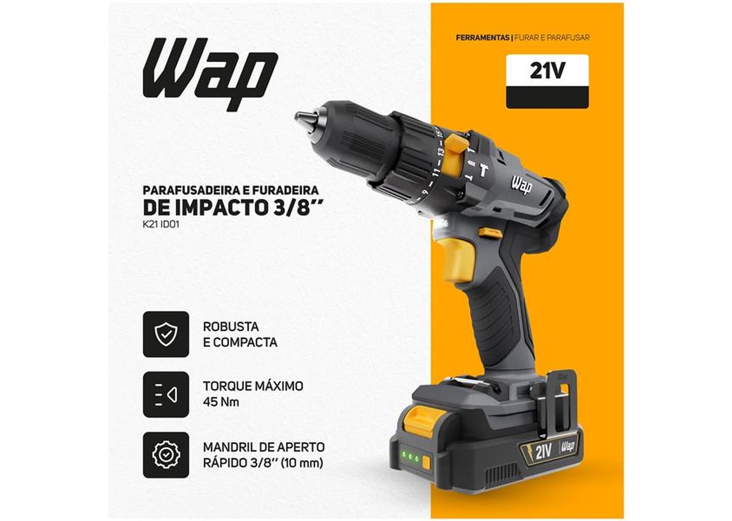 Furadeira e Parafusadeira de Impacto WAP a Bateria 1500 mAh com Maleta K21 ID01