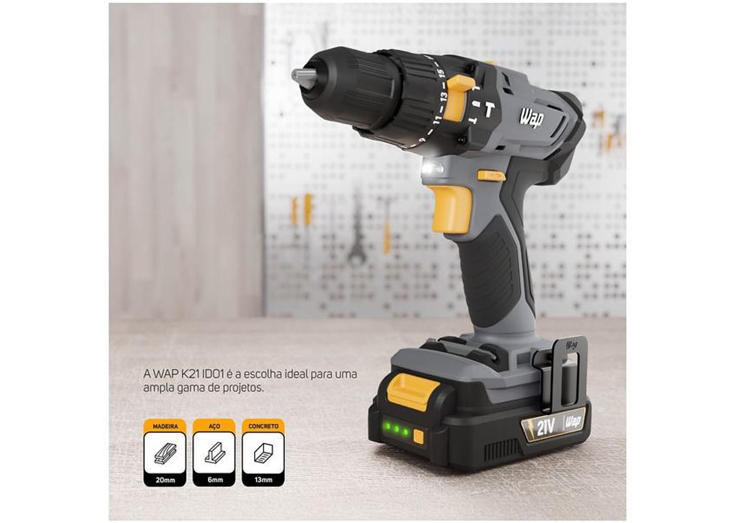 Furadeira e Parafusadeira de Impacto WAP a Bateria 1500 mAh com Maleta K21 ID01