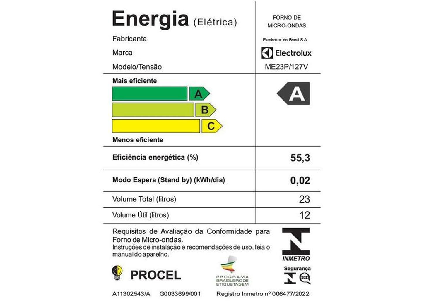 Micro-ondas Electrolux 23L Preto Efficient - ME23P