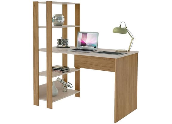 Escrivaninha de Estudo com Estante Lateral 1 Gaveta 4 Prateleiras Artely Match