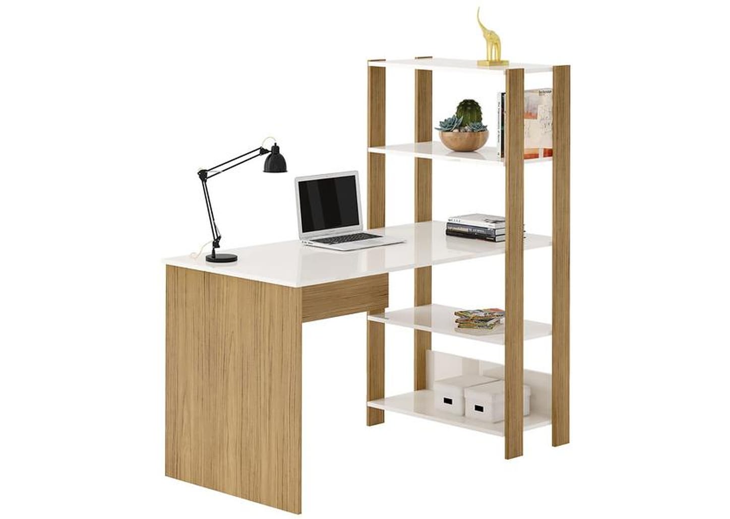 Escrivaninha de Estudo com Estante Lateral 1 Gaveta 4 Prateleiras Artely Match