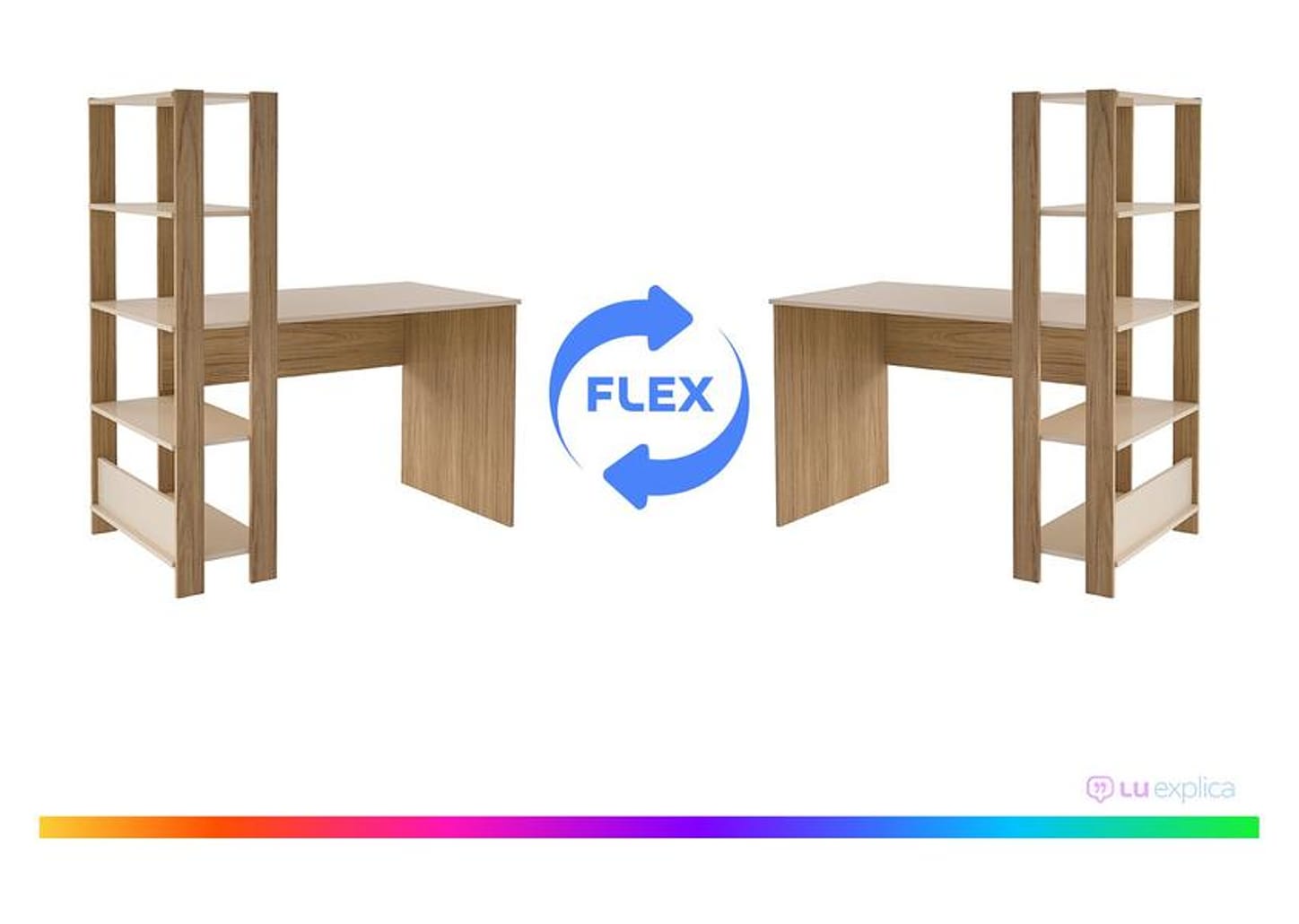 Escrivaninha de Estudo com Estante Lateral 1 Gaveta 4 Prateleiras Artely Match