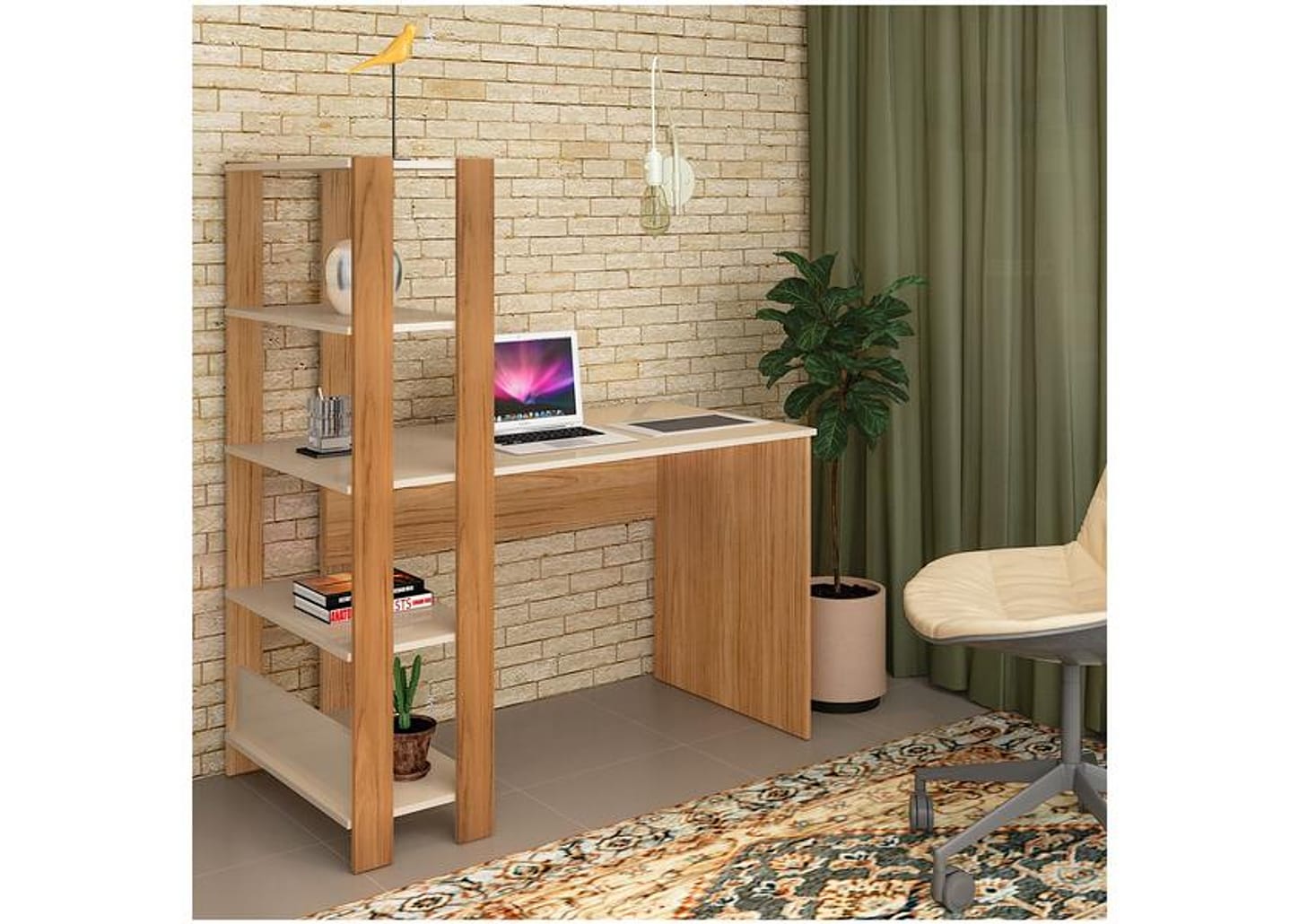 Escrivaninha de Estudo com Estante Lateral 1 Gaveta 4 Prateleiras Artely Match