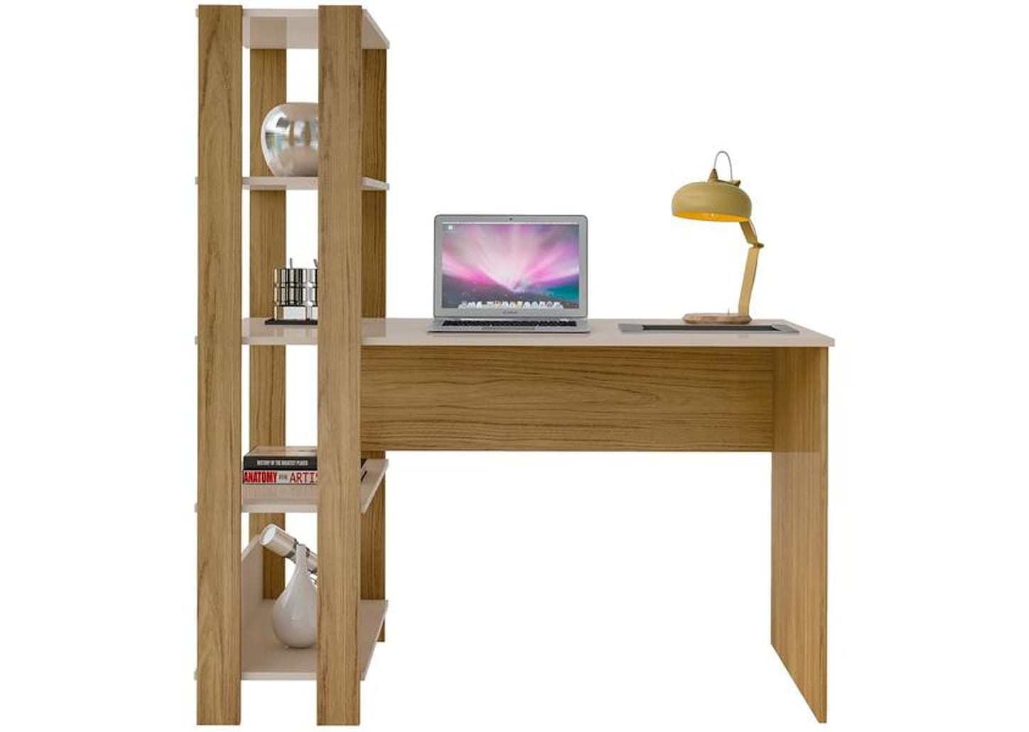 Escrivaninha de Estudo com Estante Lateral 1 Gaveta 4 Prateleiras Artely Match