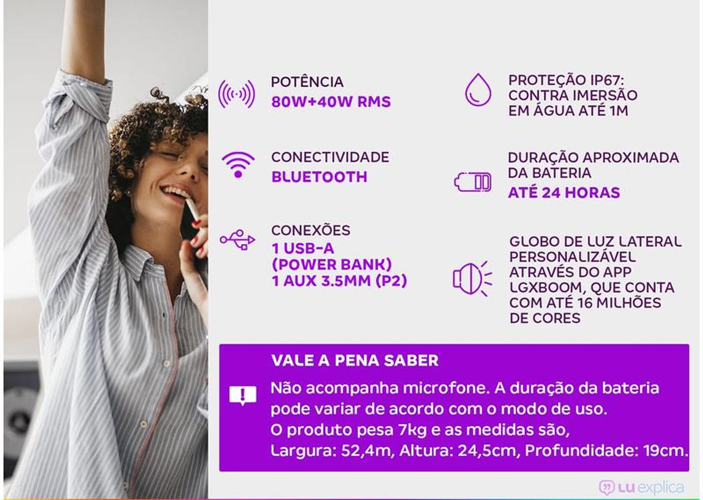 Caixa de Som LG XBOOM Go XG9S Bluetooth - Portátil 80W+40W USB