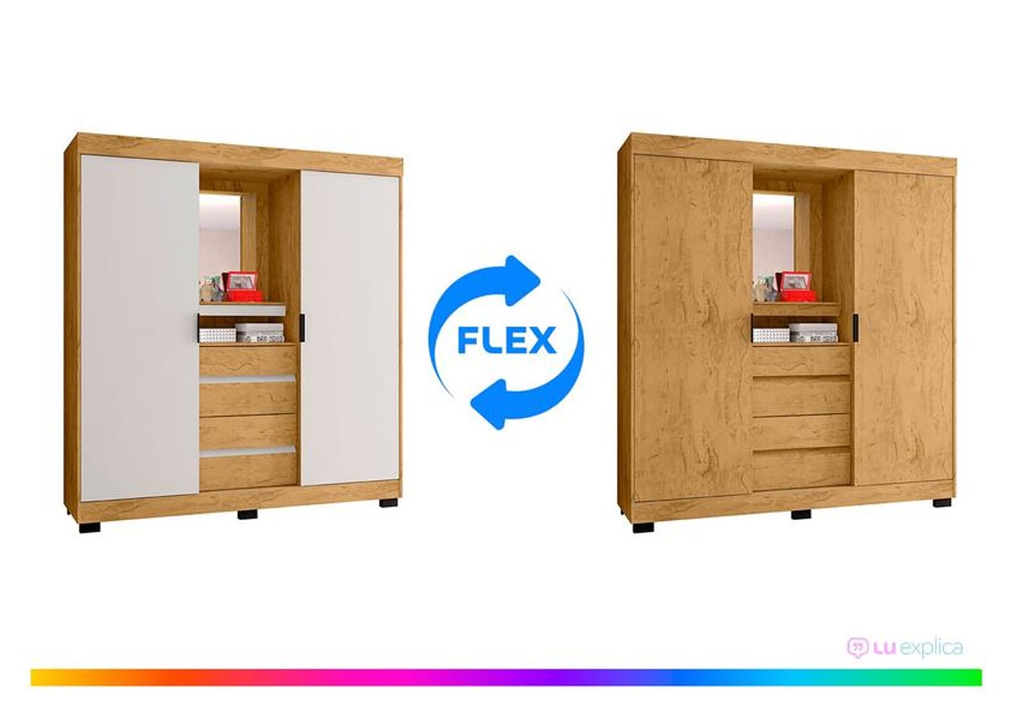 Guarda-roupa Casal com Espelho 2 Portas de Correr 4 Gavetas Araplac Sintra CAP24024