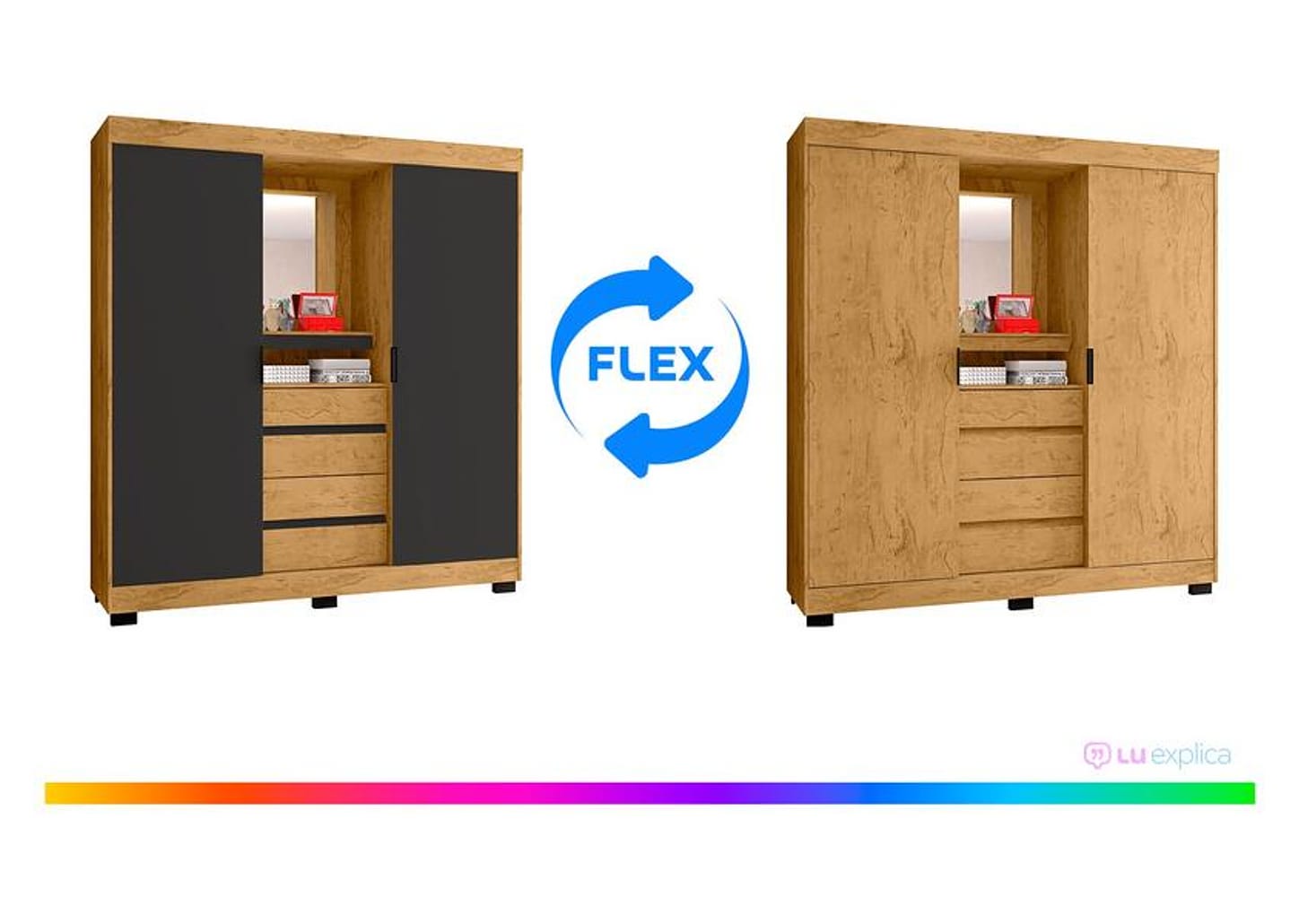 Guarda-roupa Casal com Espelho 2 Portas de Correr 4 Gavetas Araplac Sintra CAP24024