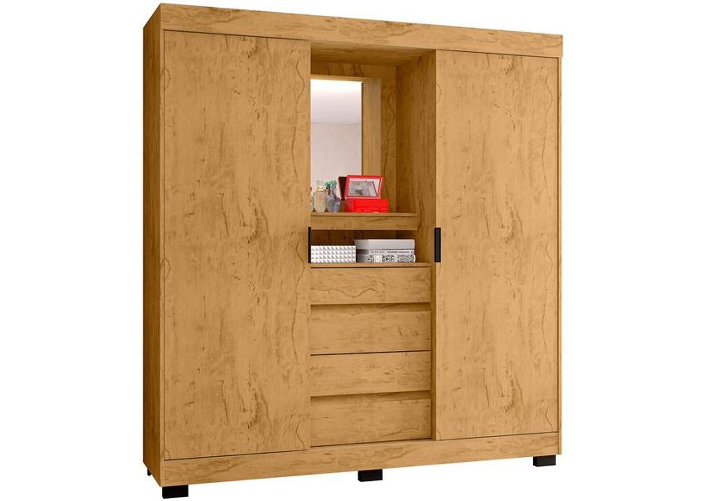 Guarda-roupa Casal com Espelho 2 Portas de Correr 4 Gavetas Araplac Sintra CAP24024