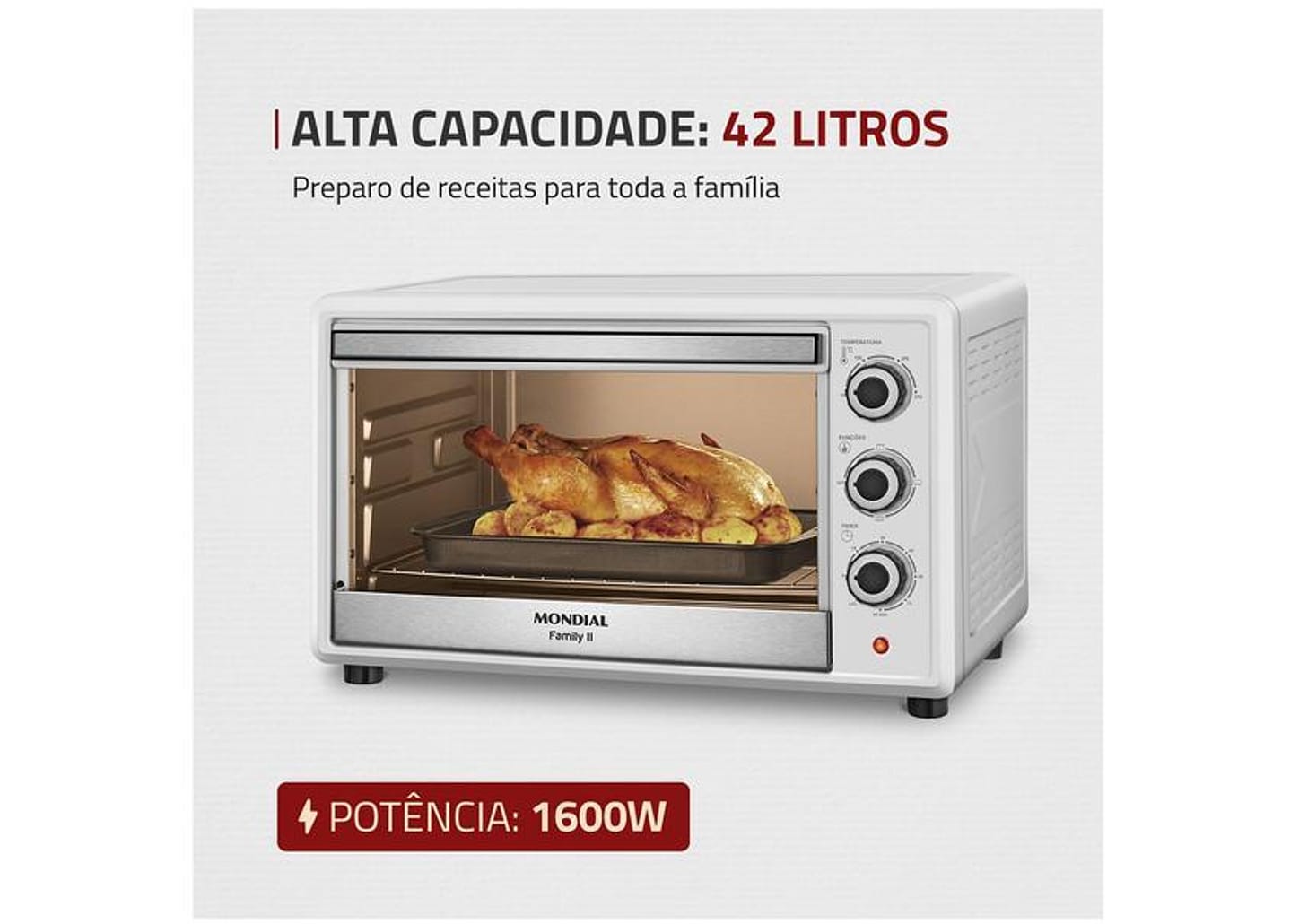Forno Elétrico de Bancada Mondial Multifuncional 42L Branco Family FR-42-W