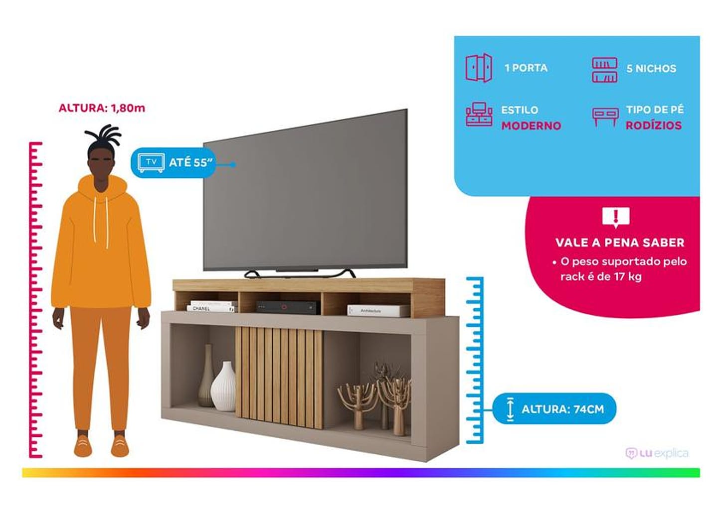 Rack para TV 1 Porta Caemmun Dragon 1.36