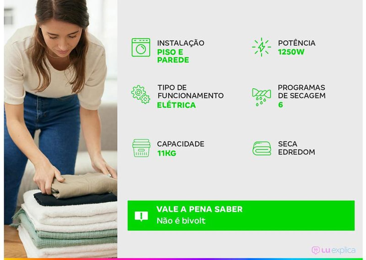 Secadora de Roupas de Piso e Parede Electrolux 11kg 6 Programas de Secagem