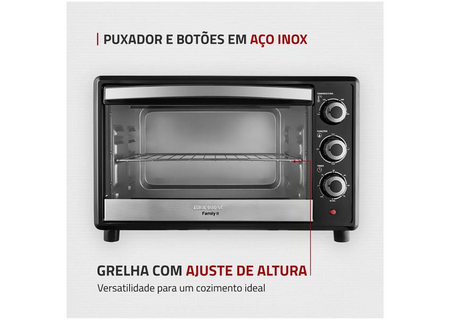 Forno Elétrico de Bancada Mondial com Timer 42L - Preto Family II FR-42