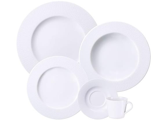 Aparelho de Jantar e Chá 20 Peças Tramontina Redondo de Porcelana Branco Mesh 96589028