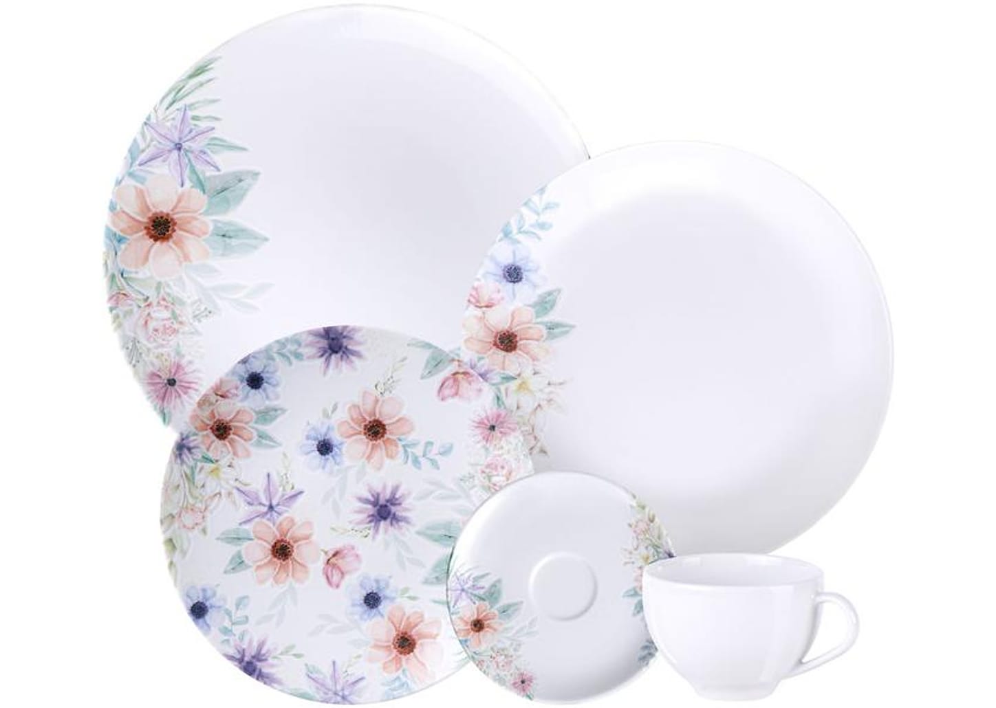 Aparelho de Jantar e Chá 20 Peças Tramontina Redondo de Porcelana Branco Floratta 96589024