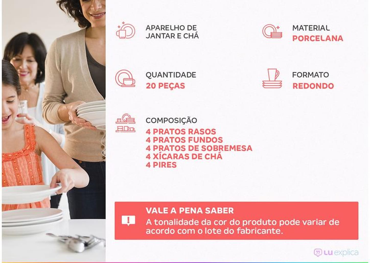 Aparelho de Jantar e Chá 20 Peças Tramontina Redondo de Porcelana Branco e Azul Polaris 96589040