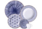 Aparelho de Jantar Chá e Café 20 Peças Tramontina Redondo de Porcelana Branco e Azul Abstratta 96589048
