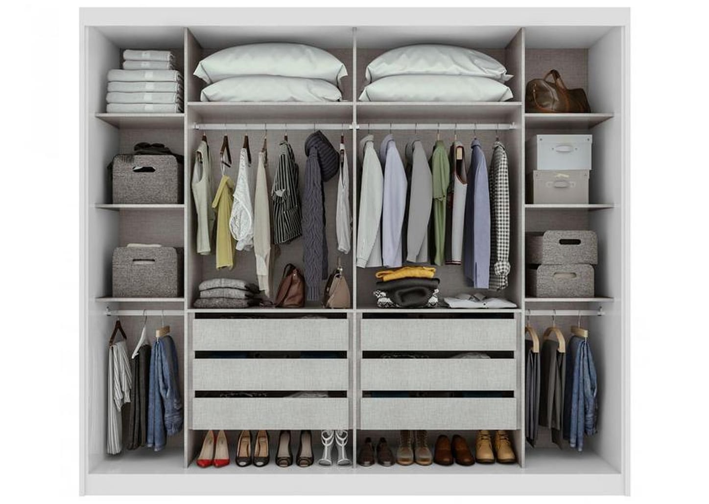 Guarda-roupa Casal com Espelho 2 Portas de Correr 6 Gavetas Caemmun Toronto