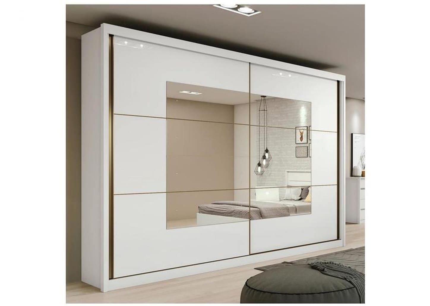 Guarda-roupa Casal com Espelho 2 Portas de Correr 6 Gavetas Caemmun Toronto