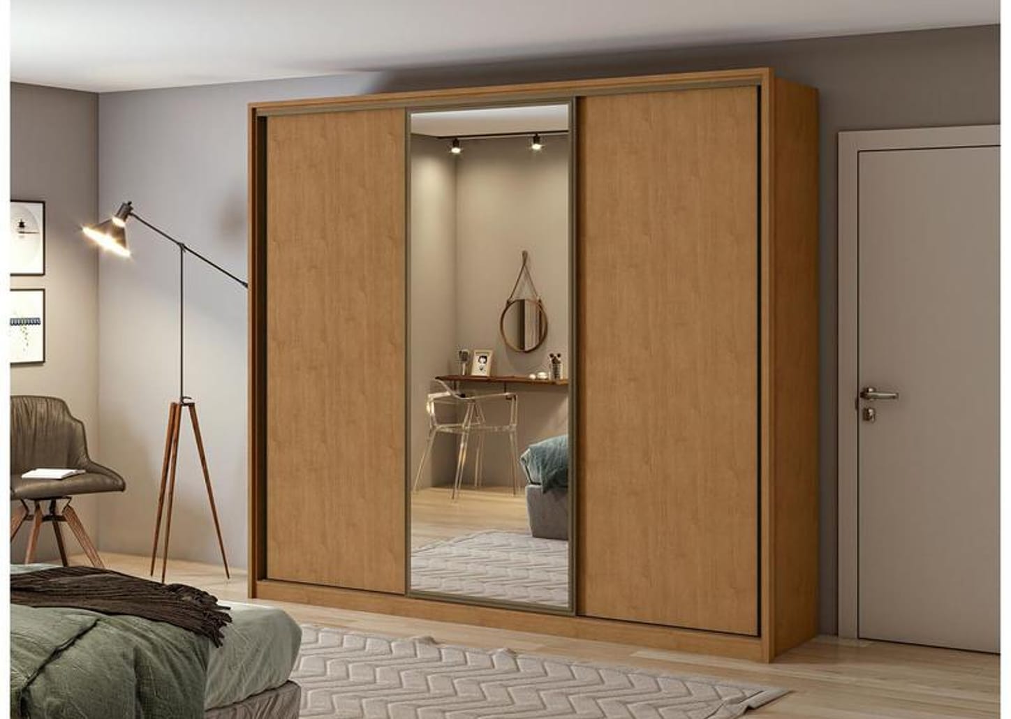 Guarda-roupa Casal com Espelho 3 Portas 6 Gavetas Caemmun Spazio