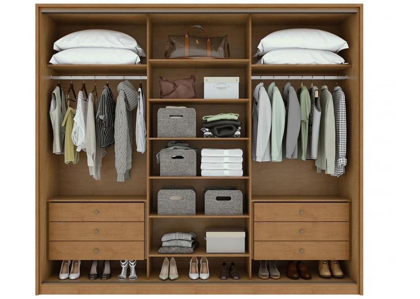 Guarda-roupa Casal com Espelho 3 Portas 6 Gavetas Caemmun Spazio