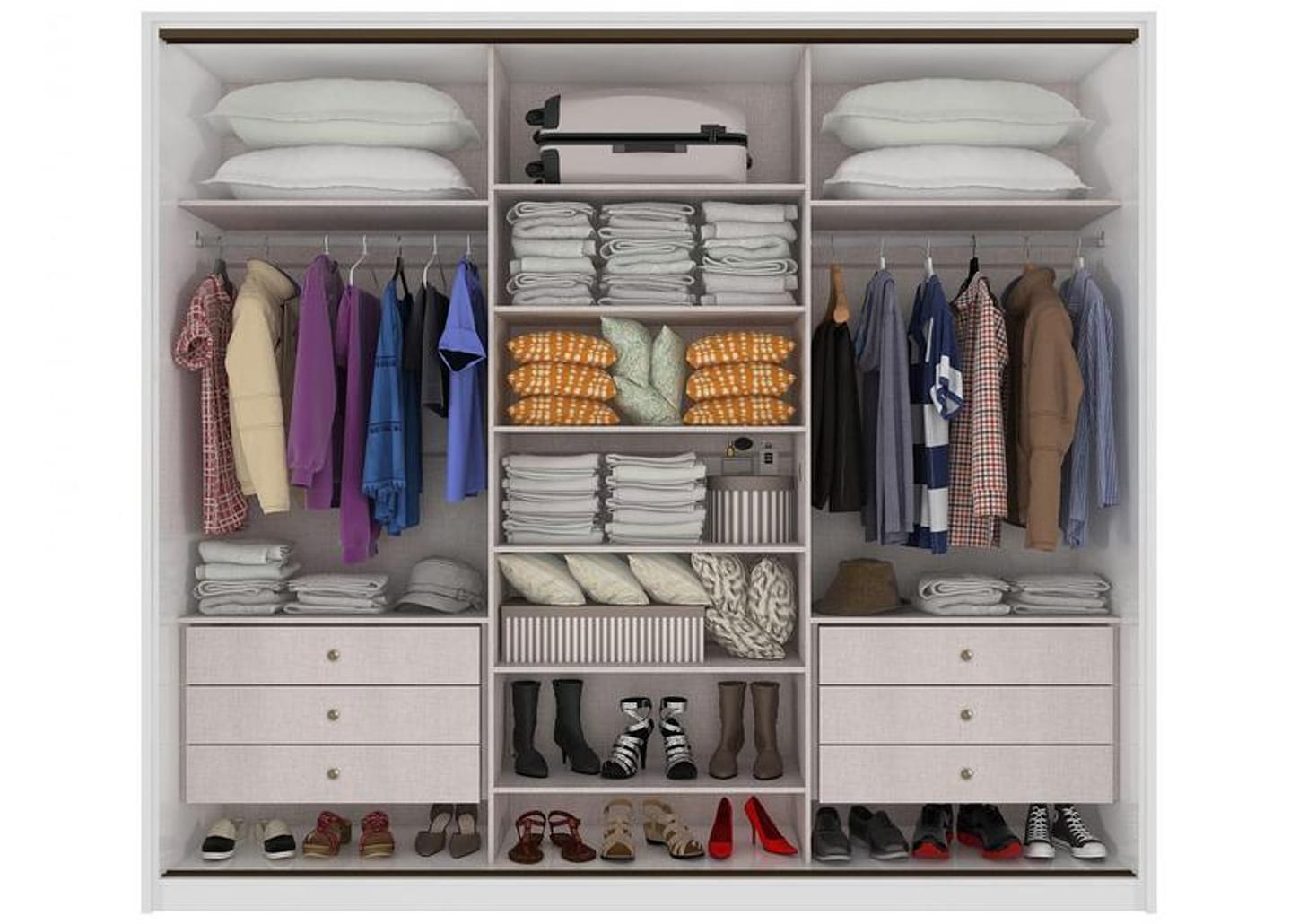 Guarda-roupa Casal com Espelho 3 Portas 6 Gavetas Caemmun Spazio