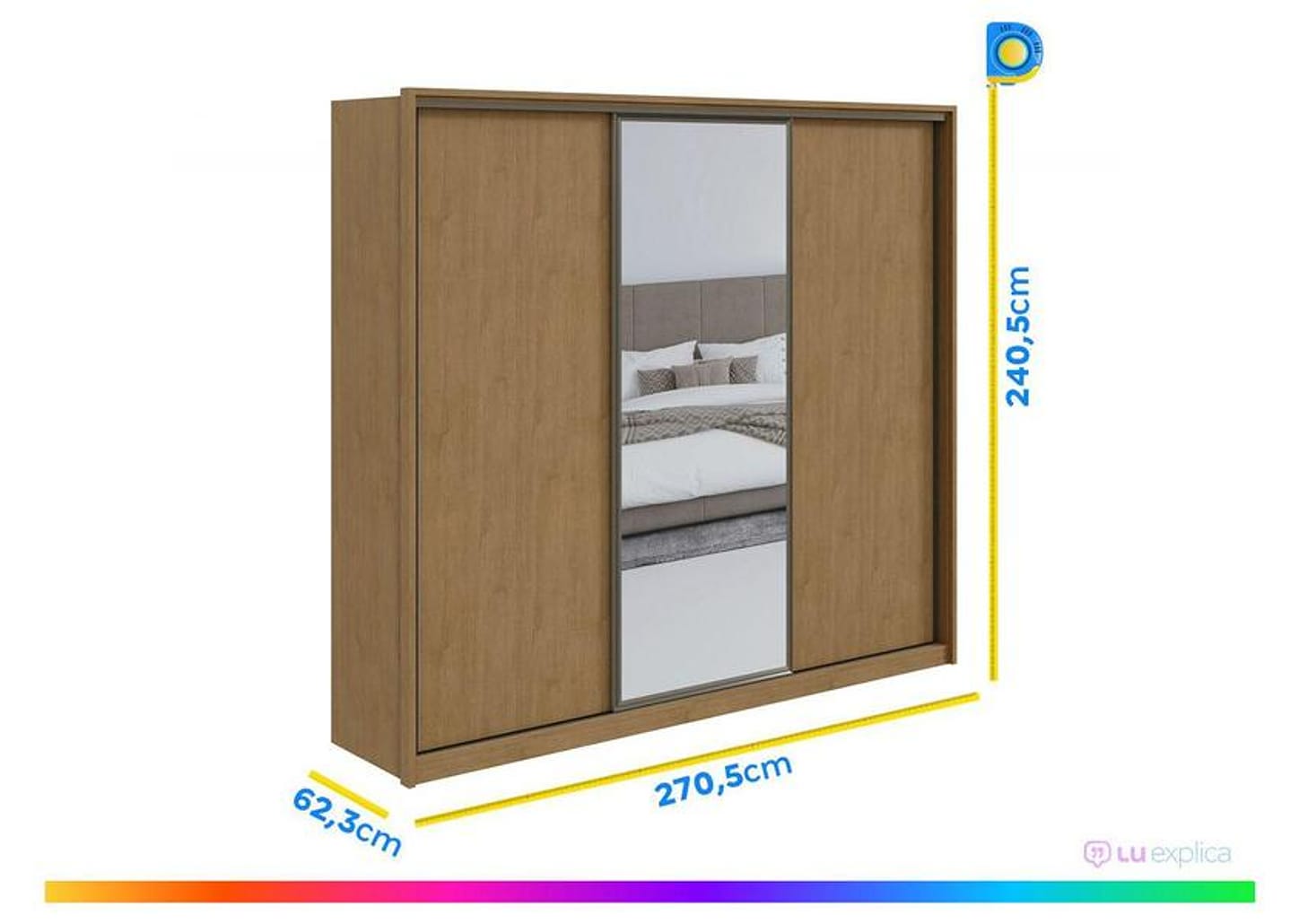 Guarda-roupa Casal com Espelho 3 Portas 6 Gavetas Caemmun Spazio