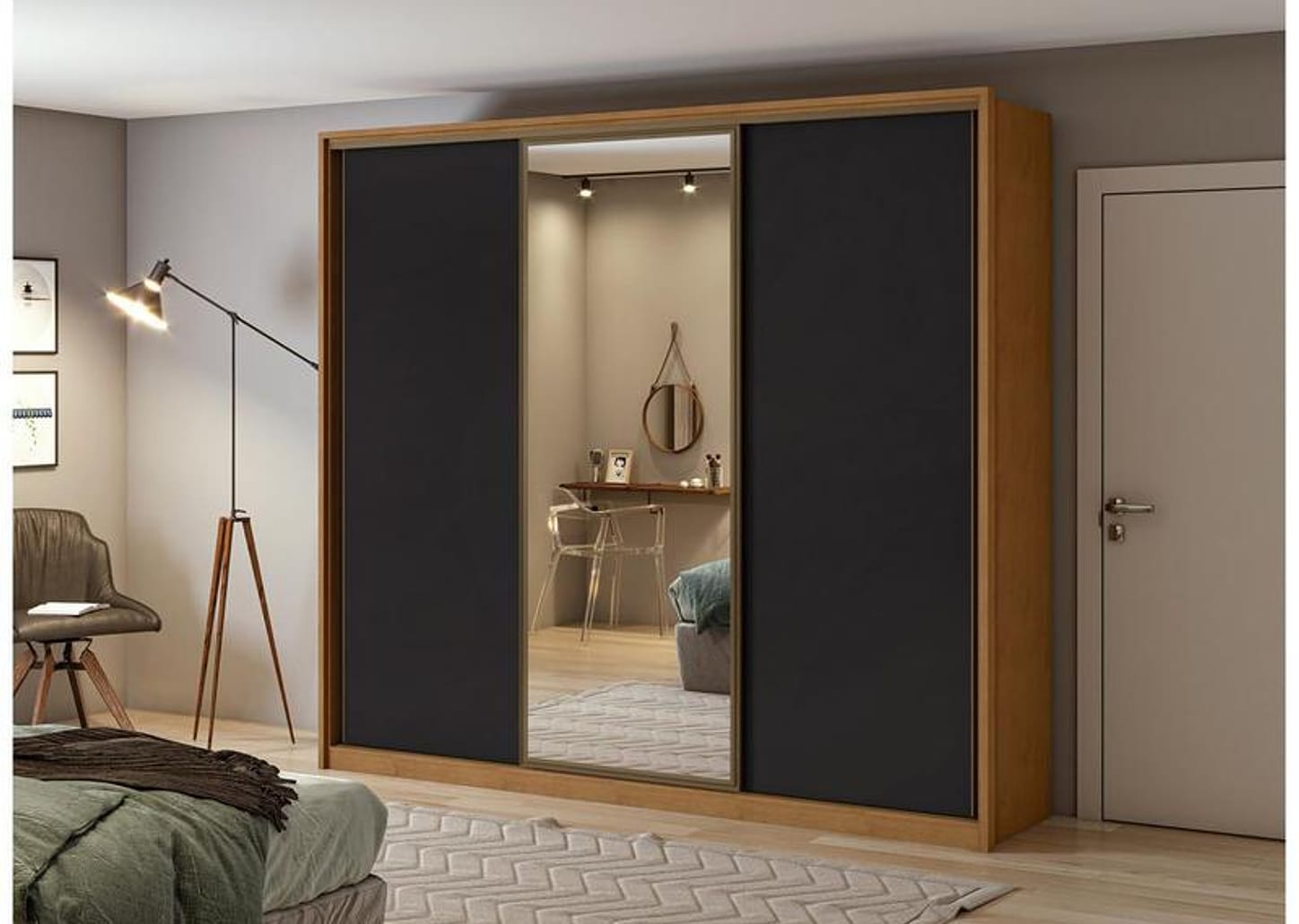 Guarda-roupa Casal com Espelho 3 Portas 6 Gavetas Caemmun Spazio