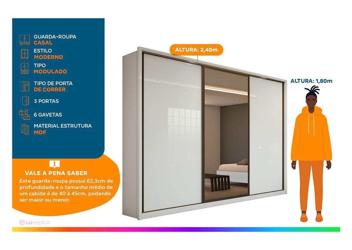 Guarda-roupa Casal com Espelho 3 Portas 6 Gavetas Caemmun Spazio